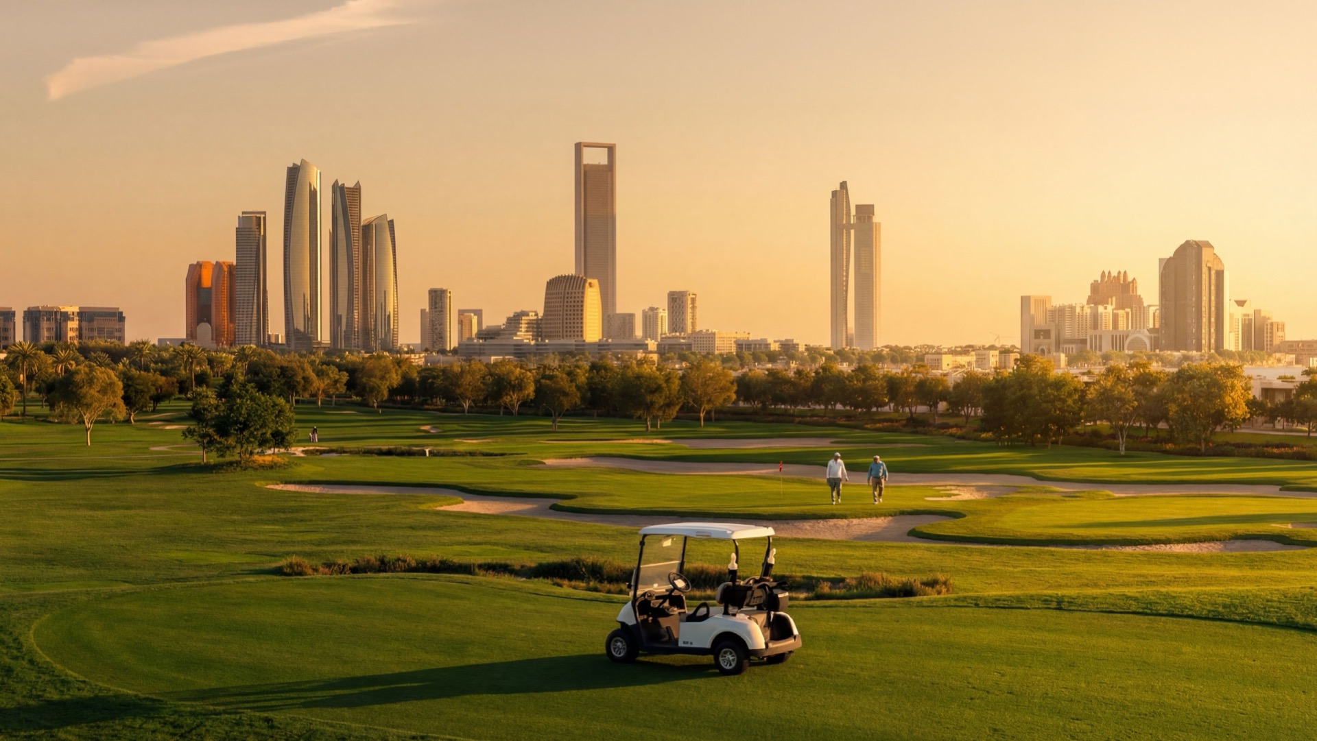 Hudayriyat Golf Estates championship course and Abu Dhabi skyline