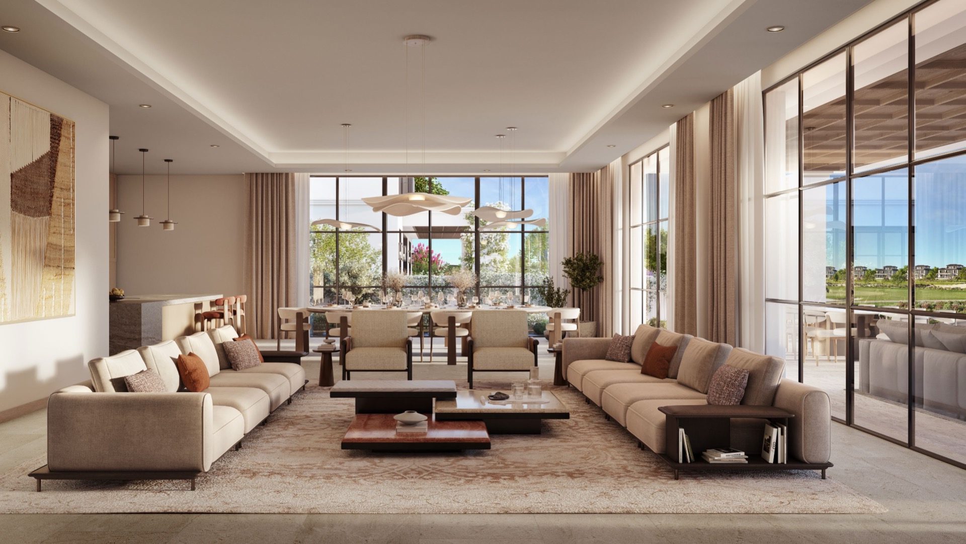 Hudayriyat Golf Estates living room opening to the greens